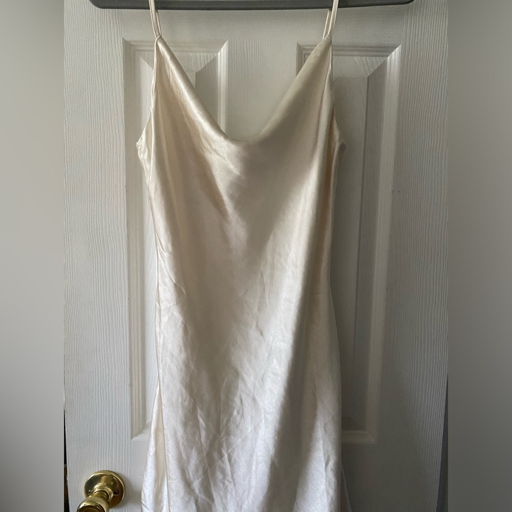 Champagne colored, silk mini dress